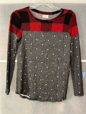 Red Buffalo Plaid & Gray Dot Long-Sleeve Top